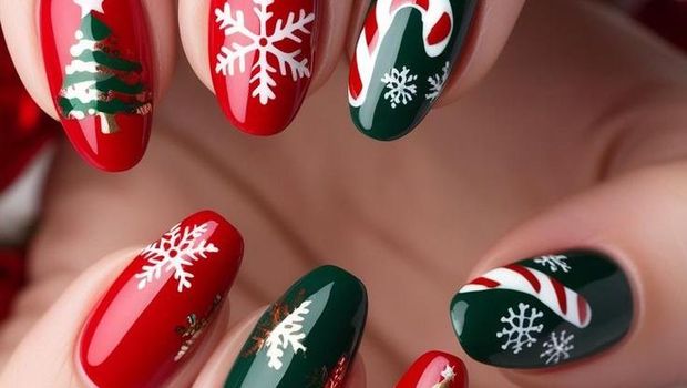 Christmas Holiday Red Grenn Nails. Foto: Pinterest/Beauty Bloomers