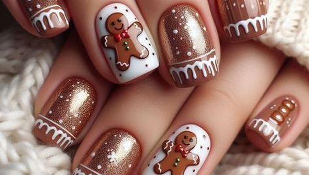 Gingerbread Nails Design. Foto: Pinterest/Shopia Thompson