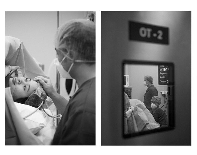 Proses persalinan berlangsung lancar dengan metode caesar. Suami Gritte, Arif, tampak setia menemani hingga ikut masuk ke kamar operasi. Foto: Instagram/@gritteagathaa