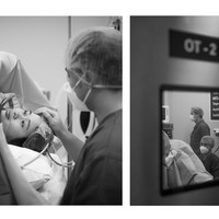 Proses persalinan berlangsung lancar dengan metode caesar. Suami Gritte, Arif, tampak setia menemani hingga ikut masuk ke kamar operasi. Foto: Instagram/@gritteagathaa