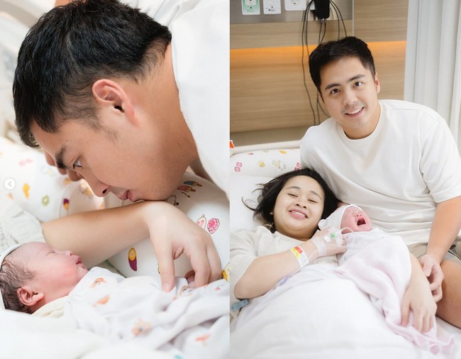 Foto perdana keluarga kecil Gritte dan Arif. Terlihat Gritte dan Arif yang begitu bahagia karena kelahiran anak pertama mereka. Foto: Instagram/@gritteagathaa