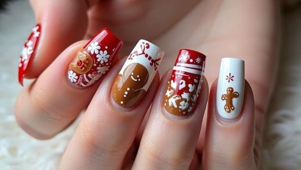 Red Gingerbread Christmas Nails. Foto: Pinterest/TopPick Finds