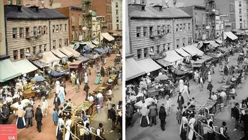 Sisi timur New York City di Jewish Market tahun 1895.  Foto: Mario Unger/Brightside