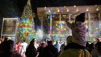 Pohon Natal Los Angeles menyala di Jerry Moss Plaza di Music Center di Los Angeles. AP/David Crane