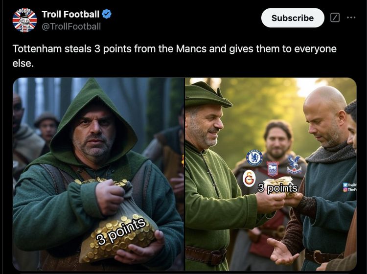 Meme Tottenham Jadi Robin Hood, Pencuri Poin yang Murah Hati