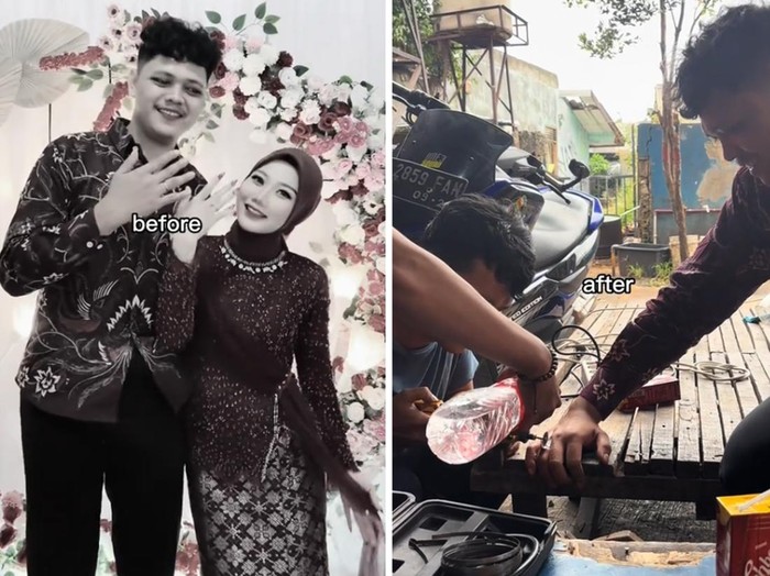 Pasangan ini usai menggelar acara lamaran, langsung memanggil pemadam kebakaran untuk membuka cincin calon pengantin pria. Momen tersebut langsung viral di media sosial.