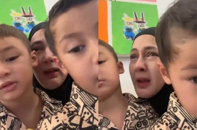 Lagi-lagi Paula tak dapat menahan rasa haru bertemu kedua putranya. Ia pun kembali menangis hingga membuat matanya terlihat sembab. Foto: Instagram/@paula_verhoeven