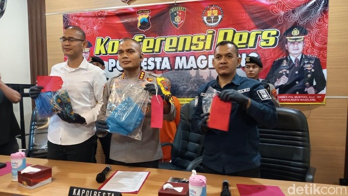 Jumpa pers kasus guru cabuli muridnya di Polresta Magelang, Senin (23/12/2024).