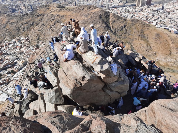 Puncak Jabal Nur Panoramic skyline distance view on City of Mecca at night from Mount Al-Noor. Jabal Al-Nour