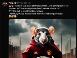 Tikus di Old Trafford mengenakan jersey MU. (Foto: Twitter @Pimp_I_D)