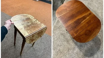 “Menemukan meja akhir antik ini di lelang penyimpanan; pada dasarnya ini adalah meja makan miniatur dropleaf. Kayu ceri yang benar-benar menakjubkan di bawahnya.” Foto: Boredpanda