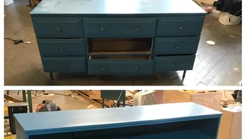 “Memulihkan dan mengubah meja rias tua ini menjadi konsol TV.” Foto: Brightside