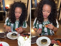 Mewah! Rihanna Makan Nugget Pakai Caviar Hitam