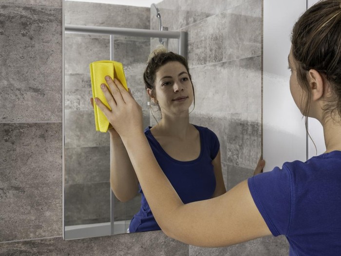 Bathroom, Cleaning, Mirror - Object, Duster, Women