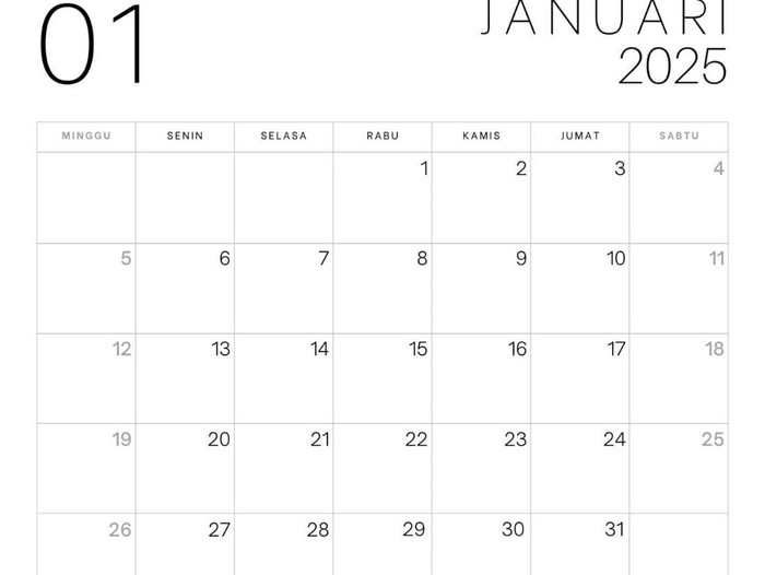 Kalender Januari 2025