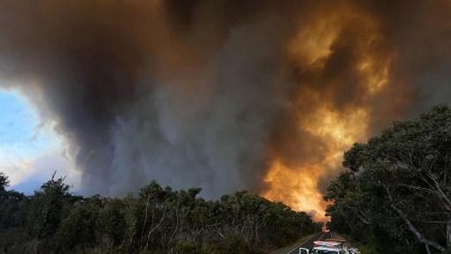 This undated handout image received on December 26, 2024 from the State Control Centre of the Victoria Emergency Services shows officials on a road near a bushfire in the Grampians National Park in Australias Victoria state. (Photo by Handout / STATE CONTROL CENTRE - VICTORIA EMERGENCY SERVICES / AFP) / RESTRICTED TO EDITORIAL USE - MANDATORY CREDIT AFP PHOTO /  STATE CONTROL CENTRE - VICTORIA EMERGENCY SERVICES - NO MARKETING - NO ADVERTISING CAMPAIGNS - DISTRIBUTED AS A SERVICE TO CLIENTS