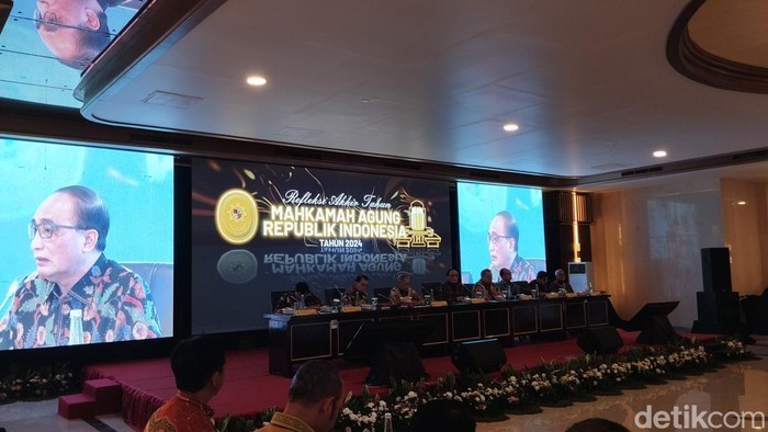 Ketua Mahkamah Agung (MA) Sunarto dalam Refleksi Akhir Tahun Mahkamah Agung 2024 (Maulana IF/detikcom)