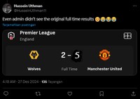 Manchester United kalah dari Woves dengan skor akhir 0-2. Netizen meminta supaya tim berjuluk Setan Merah merger dengan Manchester City.