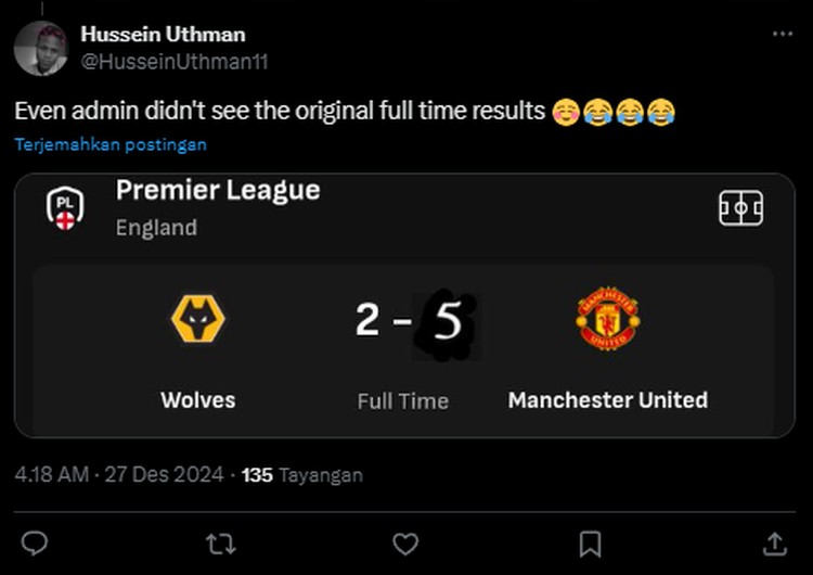 Meme Man United Kalah 0-2 dari Wolves, Diminta Merger dengan Man City Manchester United kalah dari Woves dengan skor akhir 0-2. Netizen meminta supaya tim berjuluk Setan Merah merger dengan Manchester City.