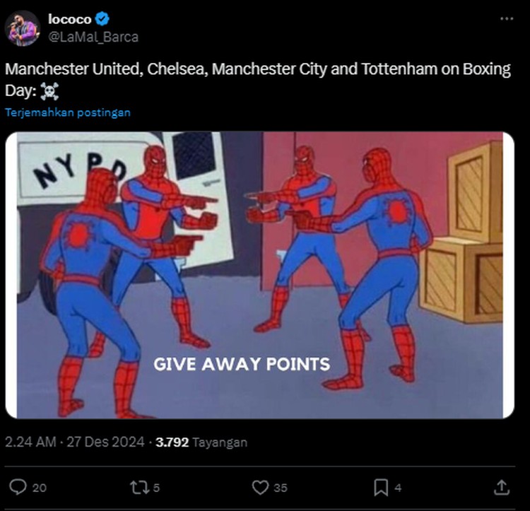 Meme Man United Kalah 0-2 dari Wolves, Diminta Merger dengan Man City Manchester United kalah dari Woves dengan skor akhir 0-2. Netizen meminta supaya tim berjuluk Setan Merah merger dengan Manchester City.