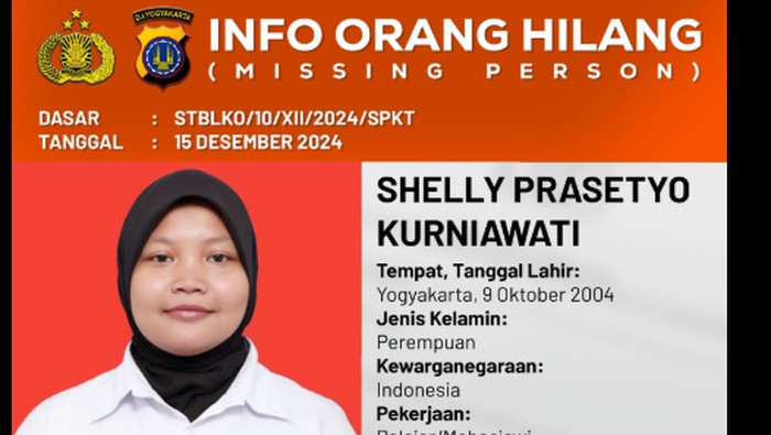 Shelly Prasetyo Kurniawati warga Umbulharjo Jogja yang dilaporkan hilang. Foto diunggah Jumat (27/12/2024).