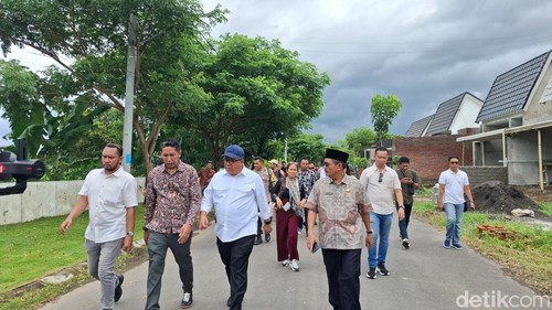 Wakil Menteri Perumahan dan Kawasan Permukiman Fahri Hamzah saat berkunjung ke Perumahan Nata Alam Mavila 3 di Desa Kuranji, Kecamatan Labuapi, Lombok Barat, Jumat (27/12/2024). (Ahmad Viqi/detikBali)