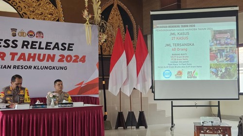 Konferensi pers akhir tahun 2024 di Gedung Madapa Polres Klungkung, Sabtu (28/12/2024). (Putu Krista/detikBali)
