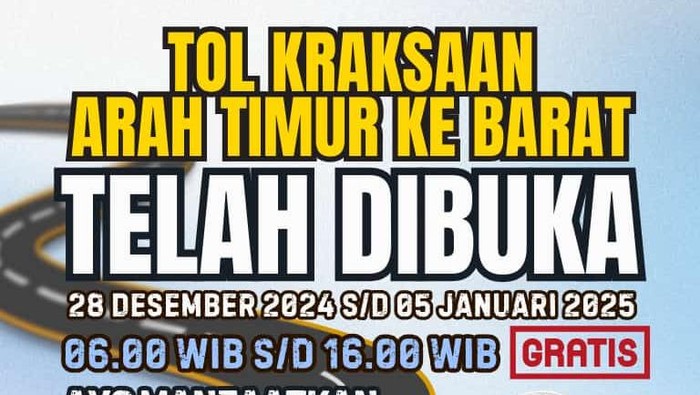 Pengumuman pembukaan Tol Probowangi segmen Kraksaan untuk arus balik libur Nataru.