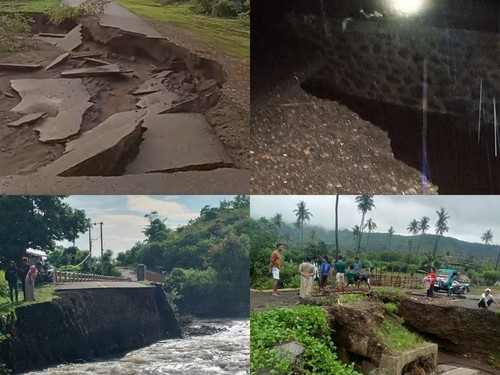 Jembatan dan ruas jalan provinsi di Kabupaten Bima, NTB yang terputus diterjang banjir, Minggu, (29/12/2024). (Dok. BPBD Kabupaten Bima)