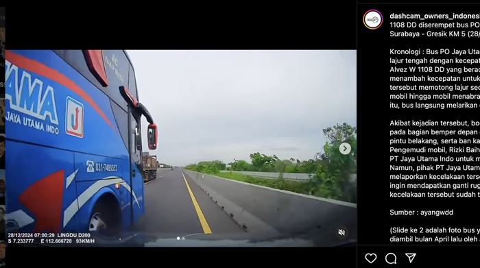 Detik-detik bus PO Jaya Utama potong jalur sembarangan hingga serempet Wuling Alvez