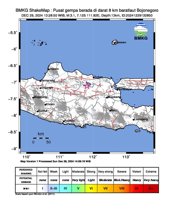gempa darat M 3,1 guncang bojonegoro