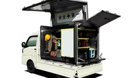 Sedang untuk Hijet tool base, memiliki tool base yang dapat ditempatkan pada platform pemuatan untuk mendukung lingkungan kerja di lokasi konstruksi. Foto: Dok. Daihatsu