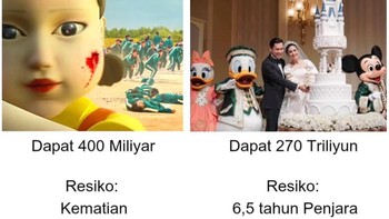 Ikut Squid Game hadiah 400 miliar dengan risiko kematian bs korupsi timah 270 triliun risiko penjara 6,5 tahun, pilih mana? Foto: X.com
