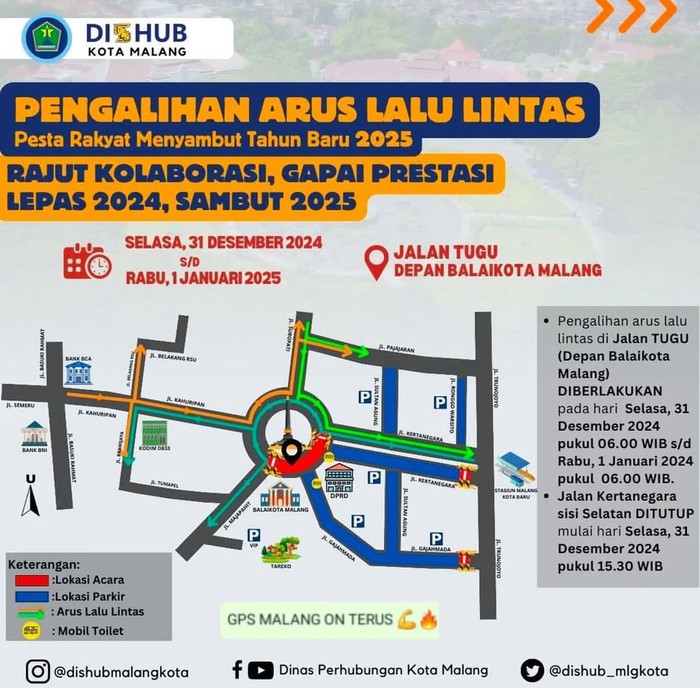 Pengalihan arus lalin di kota malang saat malam tahun baru