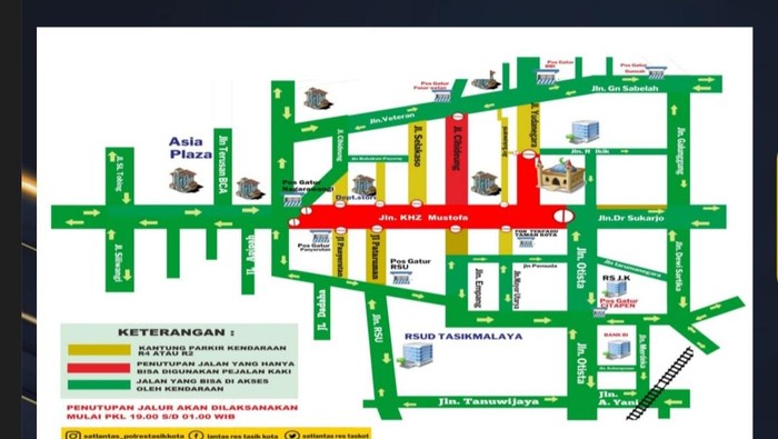 Rekayasa lalu lintas di Kota Tasikmalaya di malam pergantian tahun.