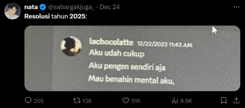 Sebentar lagi kita menyongsong tahun baru 2025. Sudah siapkan resolusi? Kalau belum, coba contek resolusi 2025 versi netizen +62. Kocak dan bikin nyengir.