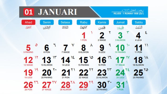 Kalender Januari 2025.