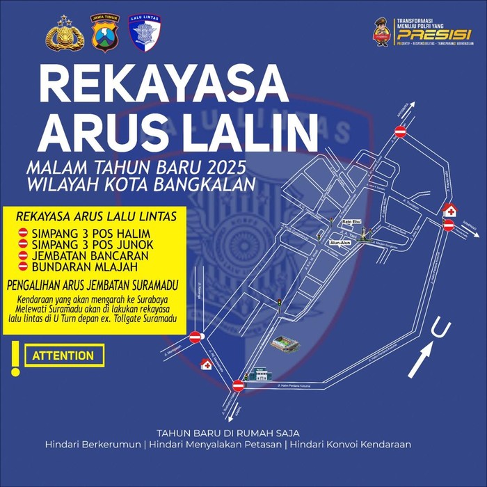Rekayasa lalu lintas saat Malam Tahun Baru 2025 di Bangkalan.