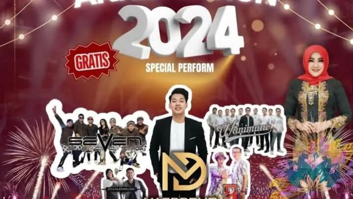 Flayer pentas musik malam tahun baru di alun-alun Klaten.