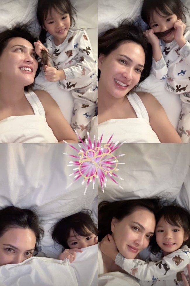 Shandy Aulia juga liburan tahun baru di Inggris. Ia dan buah hatinya sempat selfie dengan bergaya kompak serba putih. (Foto: Instagram)