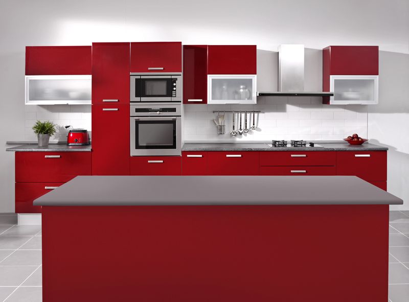 Wide angle shot of a Domestic kitchen with modern appliances