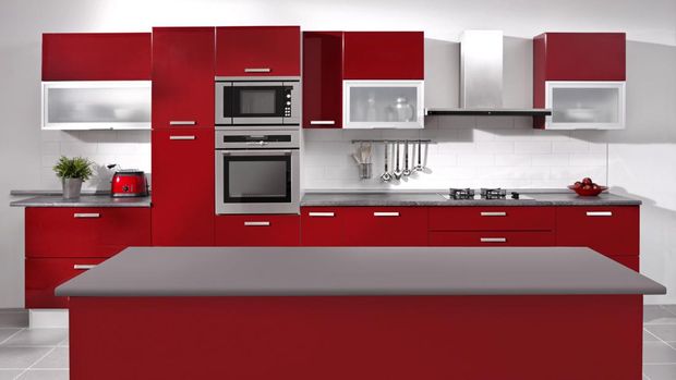 Wide angle shot of a Domestic kitchen with modern appliances
