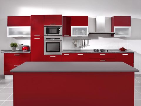 Wide angle shot of a Domestic kitchen with modern appliances