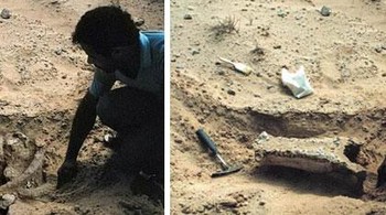 Internet dipenuhi dengan foto-foto hasil rekayasa foto arkeolog yang menemukan kerangka besar yang mungkin milik raksasa. Jika ini kenyataan, babak baru dalam sejarah akan terbuka dan kita dapat menganggap beberapa mitos sebagai kebenaran. Sayangnya, tidak ada museum sains atau sejarah yang pernah menerima temuan ini karena satu alasan sederhana: foto-foto yang menunjukkan kerangka ini sepenuhnya palsu. Foto: Boredpanda