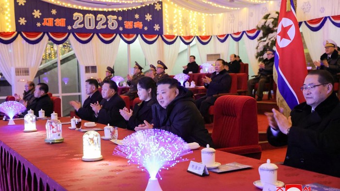 North Korean leader Kim Jong Un and his daughter Kim Ju Ae attend an event to celebrate the New Year, in Pyongyang, North Korea in this picture released by North Korea's official Korean Central News Agency on January 1, 2025.  KCNA via REUTERS    ATTENTION EDITORS - THIS IMAGE WAS PROVIDED BY A THIRD PARTY. REUTERS IS UNABLE TO INDEPENDENTLY VERIFY THIS IMAGE. NO THIRD PARTY SALES. SOUTH KOREA OUT. NO COMMERCIAL OR EDITORIAL SALES IN SOUTH KOREA.