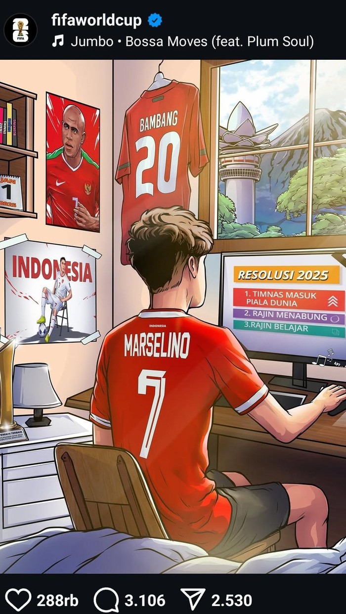 Tangkapan layar unggahan akun Instagram FIFA yang menghebohkan warganet Banyumas karena bertemakan ikon Kota Purwokerto. Foto diunggah Kamis (2/1/2024).