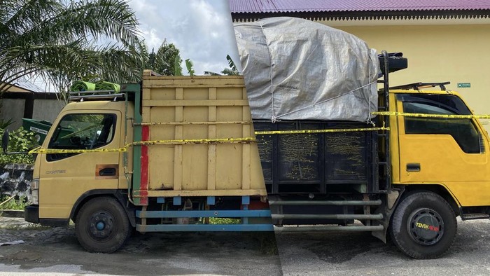 Truk penyelundup pasir timah Belitung yang berhasil diamankan Polres Belitung.