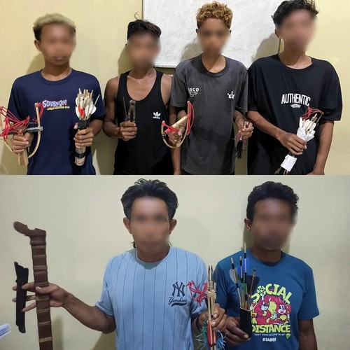 Enam tersangka perang warga dua Desa di Kabupaten Bima, NTB. (Dok. Polres Bima)