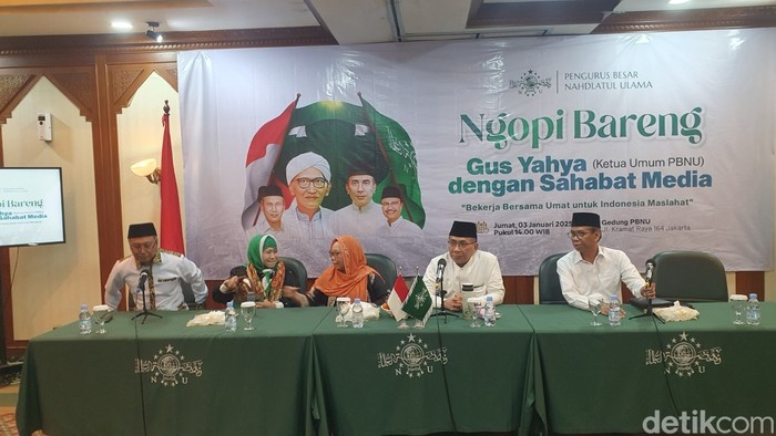 Ketua PBNU KH Yahya Cholil Staquf dalam acara Ngipi Bareng Sabahat Media, Jumat (3/1/2025).