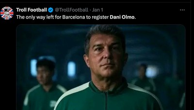 Meme Barcelona Gagal Daftarkan Dani Olmo, Laporta Main Squid Game